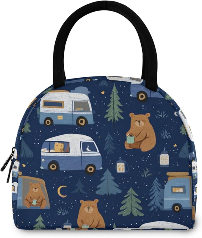 Kcldeci Kids Lunch Bag Insulated Lunch Box for Boys Girls Cute Camper Bear Reusable Toddler Leak-proof Lunchbox for School and Daycare