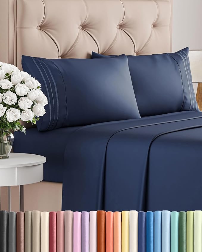 King Size 4 Piece Sheet Set - Comfy Breathable & Cooling Bed Sheets Set - Hotel Luxury Bedding for Women, Men, Kids, Teens, Boys & Girls - Deep Pockets, Ultra-Soft, Wrinkle Free - Oeko-Tex - Navy Blue