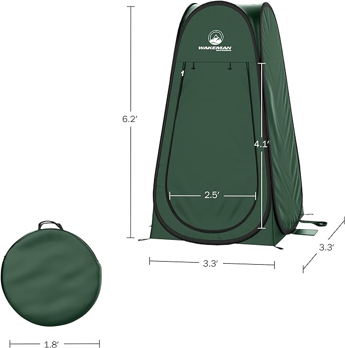 Pop Up Pod - Privacy Shower Tent, Dressing Room, or Portable Toilet Stall with Carry Bag for Camping, Beach, or Tailgate by Wakeman Outdoors (Green)