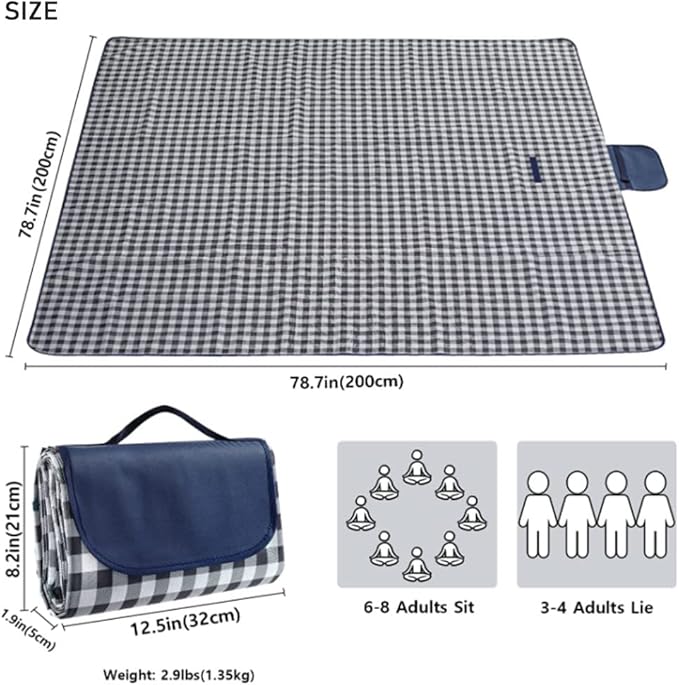 Extra Large Picnic Blanket Beach Blankets, Outdoor Foldable Waterproof Sand Mat for Beach Camping Hiking Travel Family Concerts Grass Park Music Festival Lawn Mats (Dark Blue, 80x80inch)
