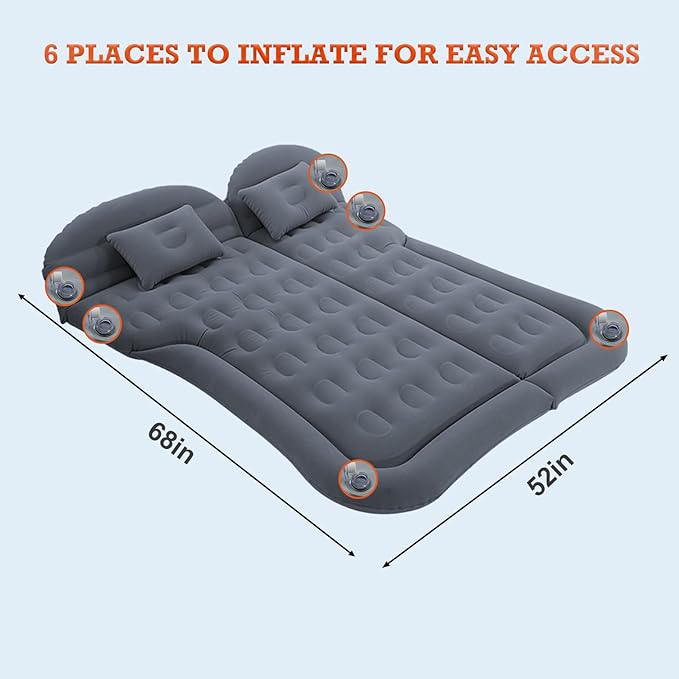 SUV Air Mattress for Car Camping, Inflatable 5.5 Inch Thickened Car Air Bed Mattress, Adjustable Independent Air Mattress with Air Pump for Small/Mid SUV, Minivan, Truck | 400 lb Capacity