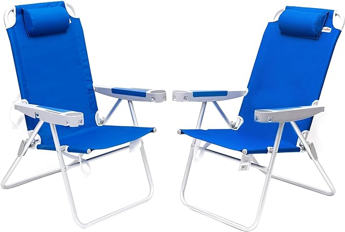 SUNNYFEEL 17" Tall Oversized Beach Chairs 2 Pack for Adults Heavy Duty 500 LBS, 5 Position, Portable High Folding Camping Chair with Cup Holder for Outdoor/Lawn/Trip, Foldable Sand Chairs for Adults