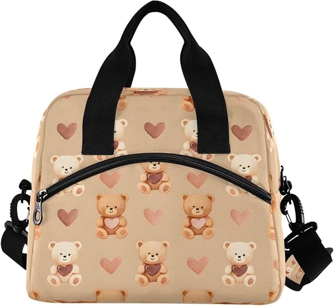 ALAZA Bear Heart Lunch Box for Men Women Adults Insulated Lunch Bag Cooler Bag with Adjustable Shoulder Strap for Work Picnic Travel
