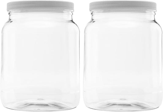 Plastic Storage Jars with Leak Proof Lids, BPA Free, Hand Wash Only (64oz, 2PK White)