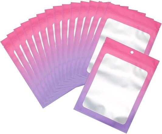100 Pcs Resealable Mylar Bags, Gradient Color Food Storage Bags, Zip Bag Foil Bags Packaging Pouch for Food Storage, Sample, Small Business (Pink Purple, 5.9 X 8.6 Inch)