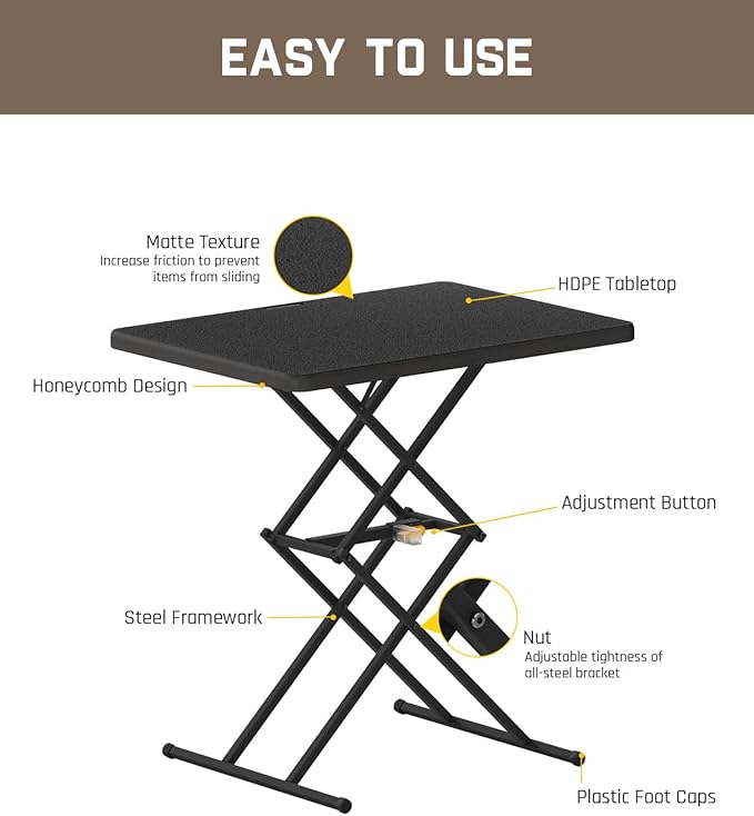 FanttikOutdoor Folding Table, One-Handed Height Adjustment, 3 Heights, Multi-Functional Small Folding Table 28 inch, TV Tray, Portable Dinner Table, No Assembly, 1 Pack, Black Zeta X1 Pro