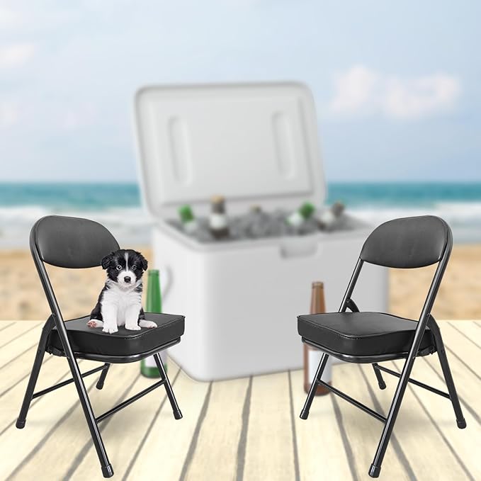 Mini Padded Folding Chairs, Garage Stool, Portable Camping Chair with Cushion, Lightweight Lawn Chair, for Outdoor Sports Events, Patio, Fishing, Hiking, Hunting, Picnic, Beach (Black 2 Pack)