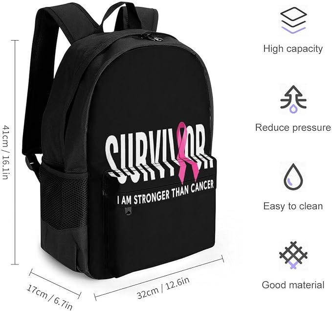 Supdreamc Rucksacks Lightweight Multipurpose Anti-Theft Breast Cancer Survivor Pink Ribbon Black Shoulder Bag Large Capacity Business Computer Bag With Smooth Zippers