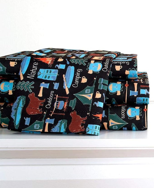 The Lakeside Collection Campsite 4-Piece Sheet Set with Retro Camping Print - King
