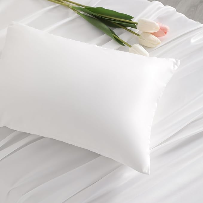NTBAY Zippered Silk Satin Toddler Pillowcases - 2 Pack Hidden Zipper 13x18 Pillowcases - Luxury and Silky Baby Travel Pillow Covers, White