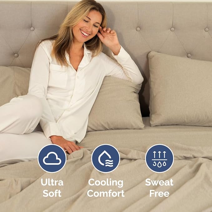 Full XL Bed Sheet - 4 Piece Full XL Bed Sheets Set - Soft, Breathable & Cooling - Hotel Luxury Bedding for Women, Men, Kids, Teens, Boys & Girls - Deep Pockets, Fade & Wrinkle Free - Heathered Beige