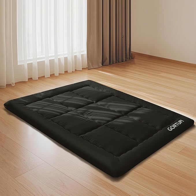Full Size Japanese Floor Futon Foldable Futon Mattress for Floor Tatami Mattress Portable Bed for Guest Playmat for Kids Tatami Sleeping Pad Japanese Mattress for Adults Black A