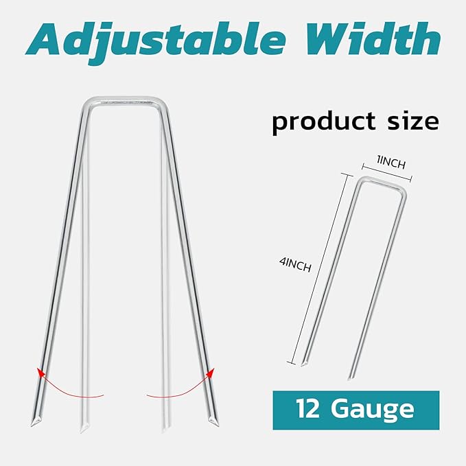 Landscape Staples 4 Inch 100 Pack, Galvanized Garden Staple, Landscape Pins Anti-Rus Lawn Stakes for Securing Weed Barrier Fabric, Yard Lawn