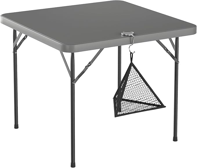 VECELO Folding Card Table Square with Mesh Bag, Heavy-Duty Collapsible Locking Legs & Easy to Storage, Portable for Indoor/Outdoor Use, Light Grey