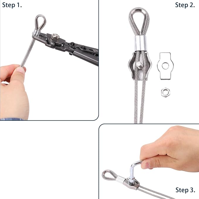 Shade Sail Hardware Kit 6 inch with 65.5FT 1/8" Wire Rope Kit for Triangle Rectangle Sun Shade Sail Outdoor Installation turnbuckles for Cables Wire for Outdoor,Garden,Kitchen,Craft,123PCS