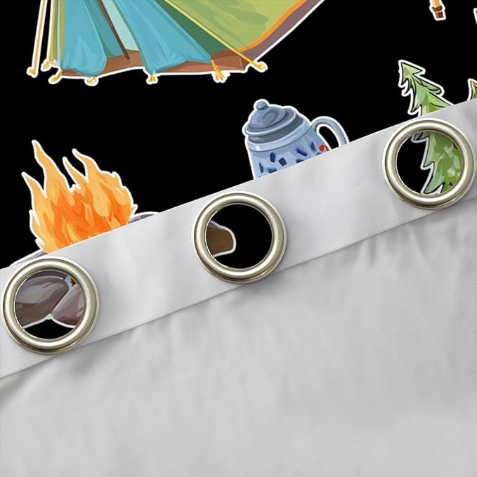 Feelyou Black Camper Theme Curtains for Bedroom Living Room Happy Camping Blackout Shades Adventure Camper Room Darkening Curtain Window Treatments, 2 Panels 42 x 63 Inch Decor