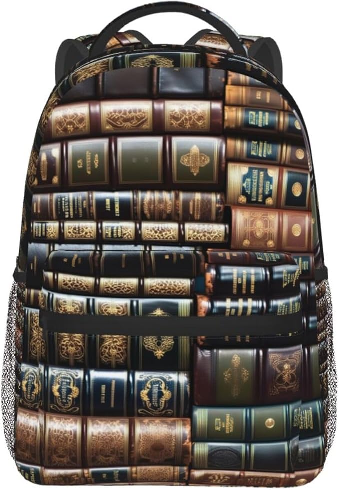Polyester Daypack for Camping Travel Walking Cycling, Big Capacity Anti-Theft Multipurpose Bookbag, Vintage Books Art Camping Outdoor Backpack