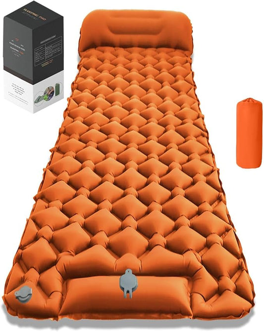 Lounge Mat - Your Portable Chill Zone Thick Memory Foam Sleeping Pad for Outdoor Camping Self Inflating Air Mattress with Pump Folding Backpacking Bed Mat Hiking Essentials Gear(Orange)