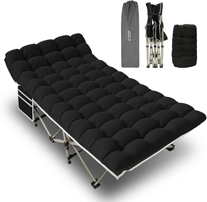 YELLOW JACKET Camping Cot with Mattress for Adults, Upgraded 32" Wide Folding Sleeping Cot, Portable Camping Cot with Carry Bag, Cot for Camping 600lbs Max Load, Home,Office,Travel