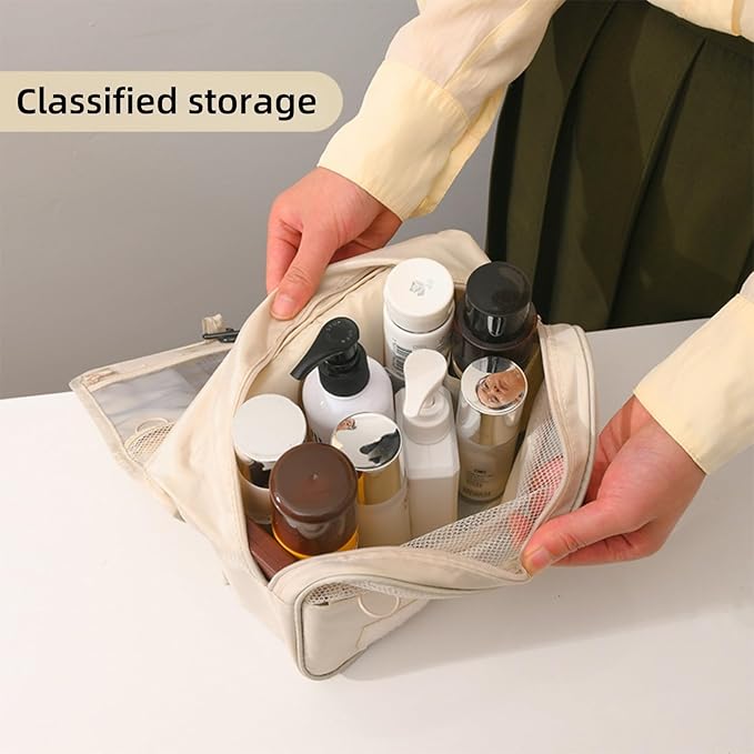 Waterproof Hanging Toiletry Bag for Travel | Cosmetic Organizer with Hook | Portable Makeup Bag for Women and Men (Light Blue)