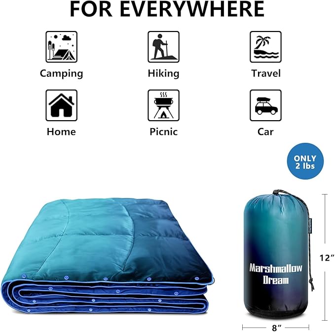 Camping Blanket, Packable Puffy Blanket Down Alternative Blanket Lightweight Windproof Water Resistant for Outdoors,Hiking, Backpacking,Beach,Car,Picnic,Stadium 52x75in