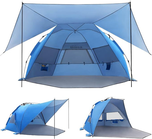 Elegear CumbreX™ Beach Tent with 360° Removable Canopy, 4-6 Person Pop Up Sun Shade Shelter, UPF 50+ Automated Installation Double Silver Coating Portable Lightweight Beach Cabana for Beach/Outdoor