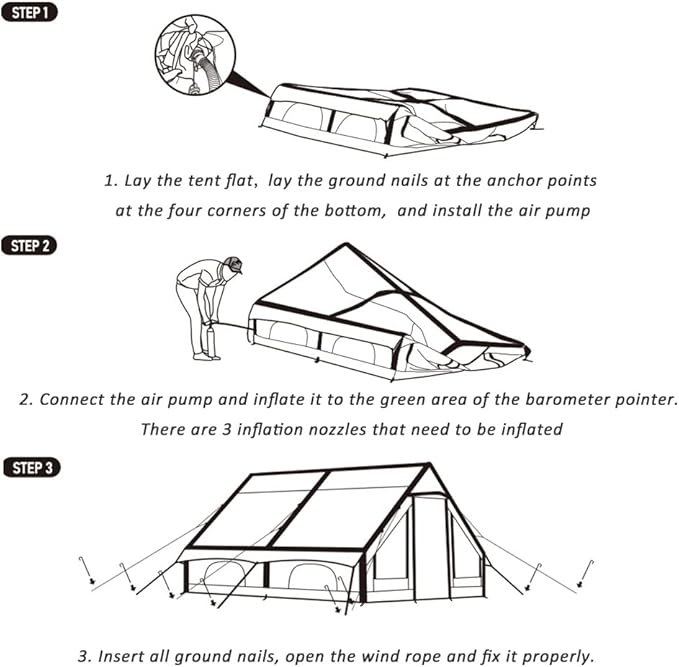 GeRRiT Outdoor Inflatable Camping Tent with Air Pump, 13m2 Glamping Tents, Easy Setup 4 Season Windproof House for Fishing, Camping & Hiking,480 X 360 X 250cm