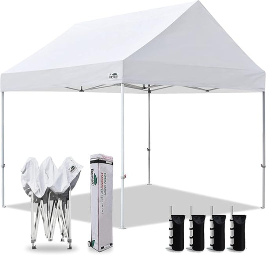Eurmax USA Patented 10x10 Pop Up Canopy Tent Party Tent Commercial Instant Canopies Shelter with Heavy Duty Roller Bag,Bonus 4 Sand Bags (Snow White)