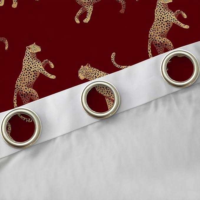Leopard Window Curtain | Wild Animal Cheetah Blackout Curtain for Men Bedroom Decor,Africa Animals Curtains Vintage Red Living Room Top 2 Panels,52Wx63L