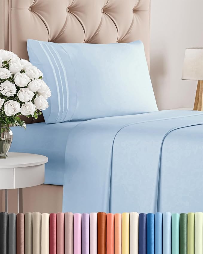 Twin Size 3 Piece Sheet Set - Comfy Breathable & Cooling Bed Sheets Set - Hotel Luxury Bedding for Women, Men, Kids, Teens, Boys & Girls - Deep Pockets, Soft and Wrinkle Free - Oeko-Tex - Light Blue