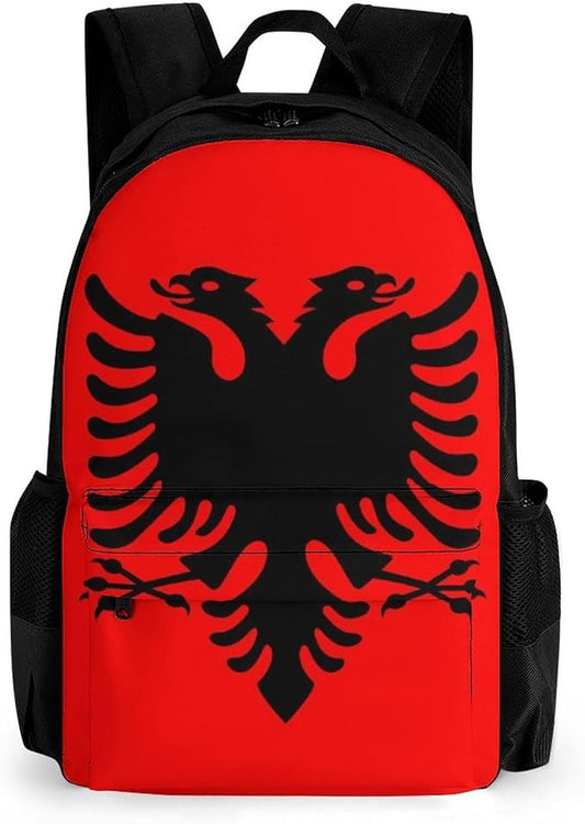 Women Men Polyester Albania Flag Casual Daypack Large Capacity Bookbag With Side Pockets for Sports Picnic Walking Cycling