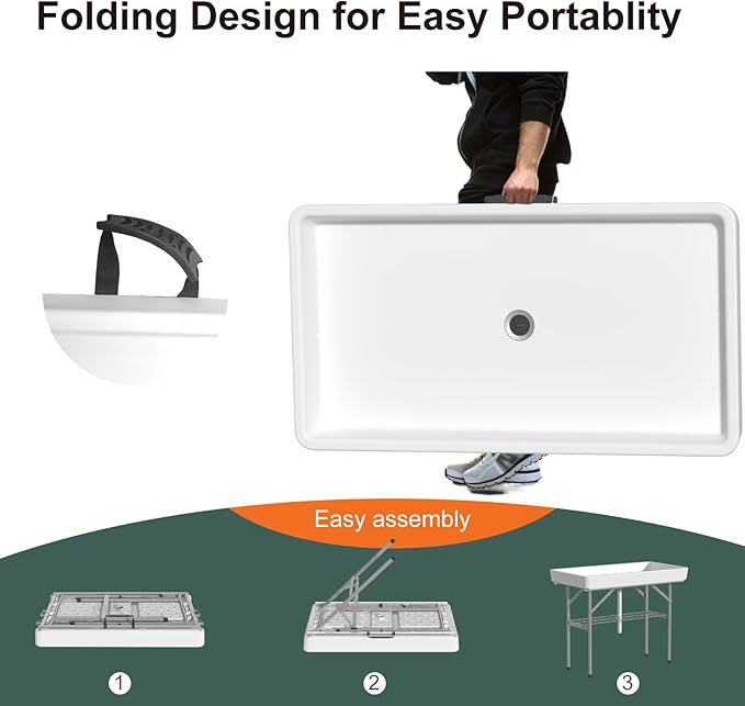 4 Foot Ice Cooler Table, Outdoor Cooler Table with Removable Matching Skirt and Shelf, Folding Ice Tables for Party, BBQ, Camping, Picnic, Portable Foldable Self-Serving Beverage Cooling Bar