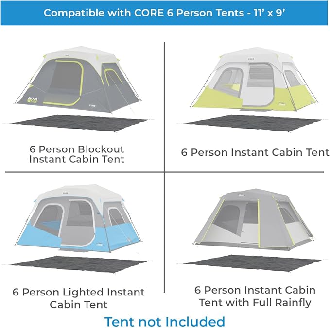 CORE Outdoor Tent Footprints | Perfect Tarp Camping Accessories for Easy Camp Setup (6 Person Tents - 11' x 9')
