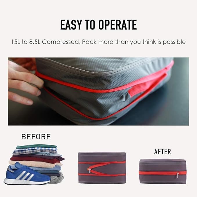 Bee Nesting Compression Packing Cube 2-Layer Travel Luggage Organizer with Wet Dry Separation Expandable Space Saver Bag for Suitcase and Backpack