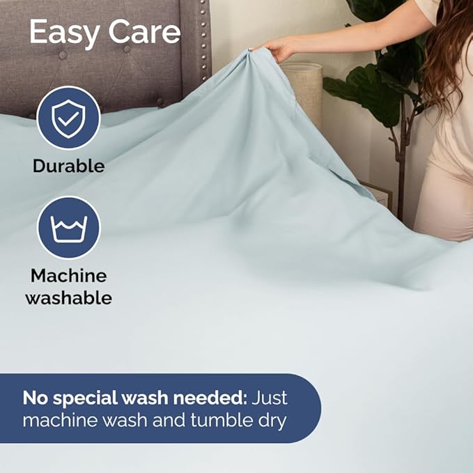 Full XL Bed Sheet - 4 Piece Full XL Bed Sheets Set - Soft, Breathable & Cooling - Hotel Luxury Bedding for Women, Men, Kids, Teens, Boys & Girls - Deep Pockets, Comfy, Fade & Wrinkle Free - Ice Blue