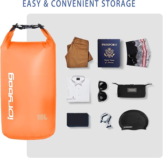 IDRYBAG Clear Dry Bag Waterproof 2L/5L/10L/15L/20L, Small Dry Sack Waterproof Bag for Kayaking