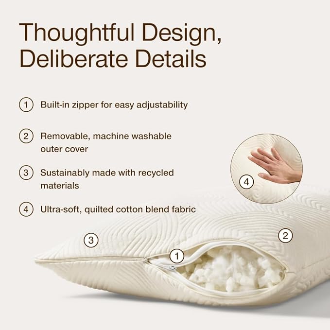Coop Home Goods Adjustable Latex Pillow Queen, Talalay Latex & Microfiber Fill, Best Pillows for Sleeping, Ergonomic, Naturally Cooling, Eco-Friendly, Medium Firm for Back, Side & Stomach Sleepers