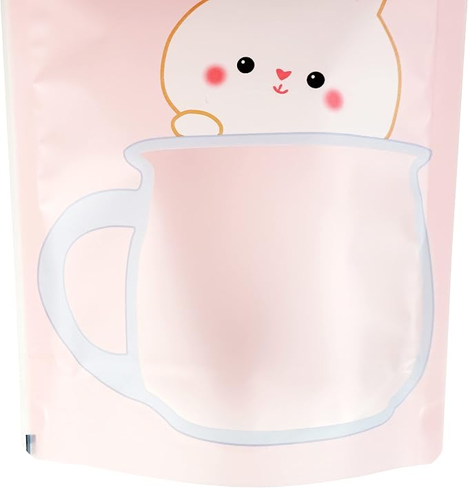 QQ Studio 100 Animal Designed Snack Bags, Plastic Bakery Bags, Cute Favor Bags for Snacks, Pastel Cookie Bags with Window, Zipper Seal Treat Storage Bags (5 Inch x 7 Inch, Pink Bunny)