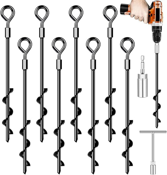 Ground Anchors, Trampoline Anchor Heavy Duty Screw in Ground Anchors 8Pack，Tent Stakes for Camping Tent, Trampoline, Canopies, Carports, Sheds, Swing Sets,14in Ground Stakes for High Winds
