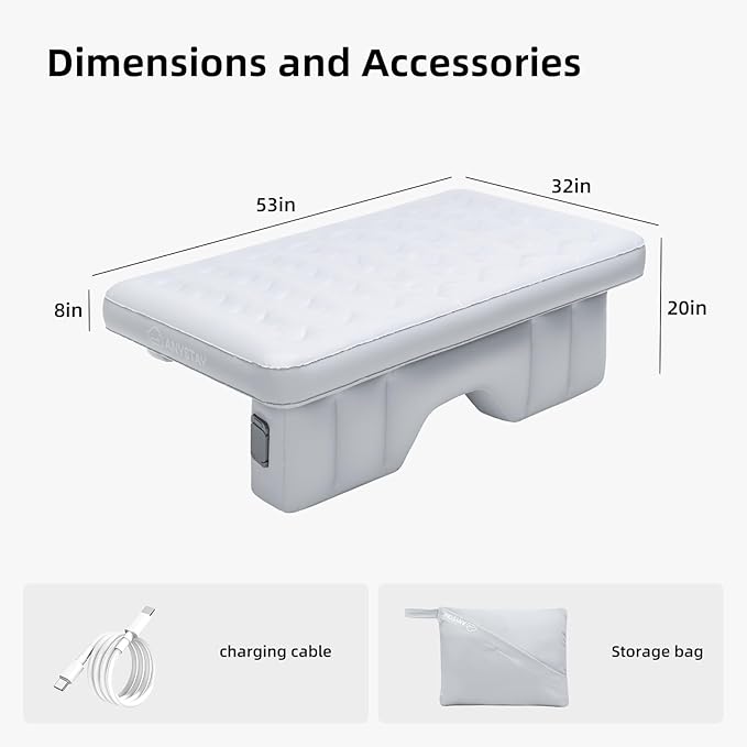 Car Back Seat Air Mattress - Universal Fit SUV/Sedan, Inflatable Camping Mattress with Built-in Pump & Air Support Column, Portable True Flat Gap-Filling Car Bed for Sleeping Roadtrip Travel