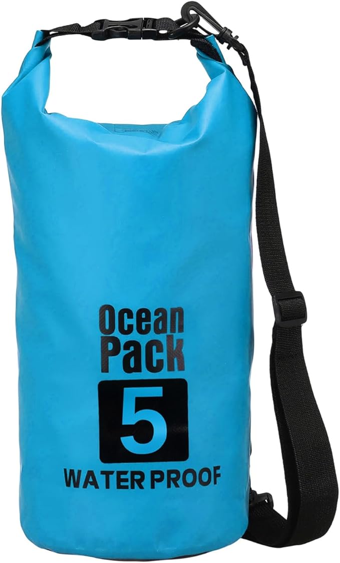 Waterproof Dry Bag, 5L Fit for Women Men Water Proof Bags Lightweight Dry Storage Floating Backpack with Whistle for Travel Backpacking Boating Kayaking (Lake Blue)