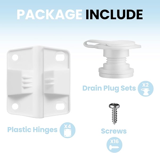 Cooler Replacement Parts Sets with Cooler Plastic Hinges, Cooler Standard Drain Plug Assembly (1" Shaft Length) & Stainless Steel Screws Kits Fit for Most Coleman Coolers
