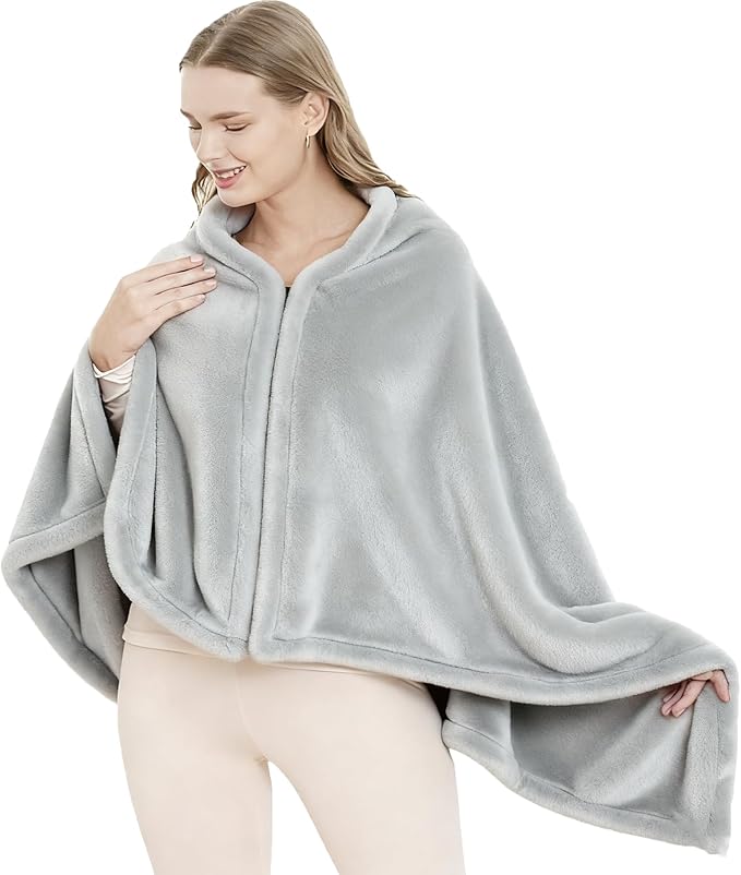 SNZ Cozy Wearable Blanket for Women & Men - 60"x33" Fleece Poncho, Warm Office Chair Lap Blanket, Travel, Camping & Home Wrap - Comfy Poncho Throw - Gift for Mom, Elderly