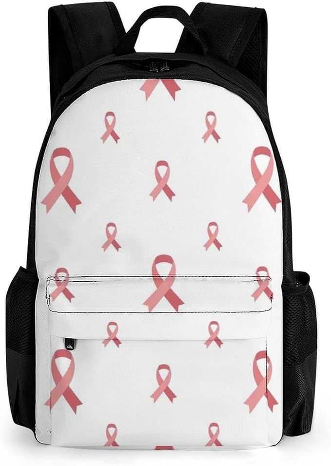 Supdreamc Lightweight Daypack Backpack for Trekking Work Running, Big Capacity Multipurpose Anti-Theft Bookbag, Breast Cancer Awareness Pink Ribbons White Business Computer Bag