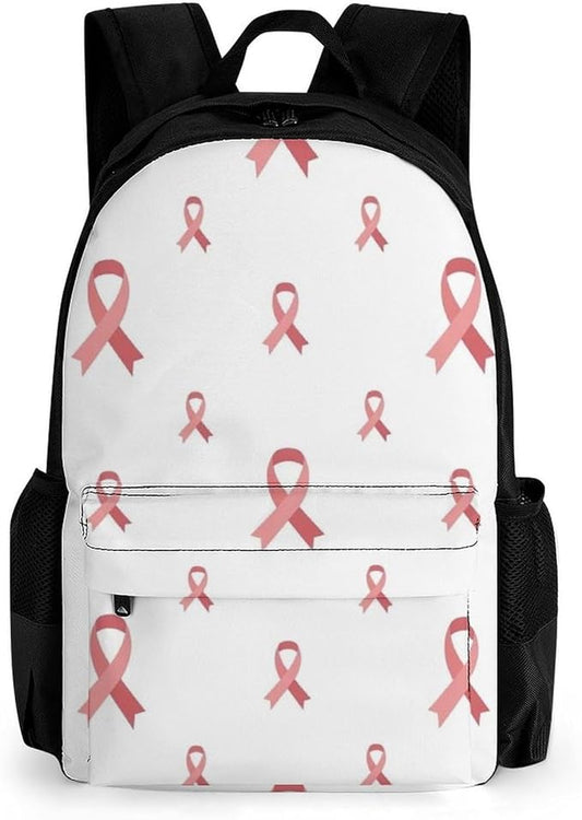 Supdreamc Lightweight Daypack Backpack for Trekking Work Running, Big Capacity Multipurpose Anti-Theft Bookbag, Breast Cancer Awareness Pink Ribbons White Business Computer Bag