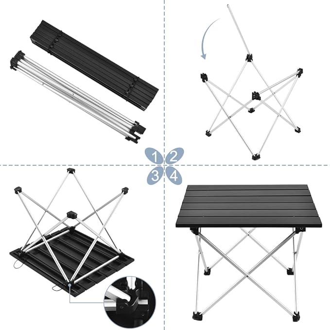 Tesouro Folding Camping Square Table with Carry Bag, Lightweight Aluminum Square Table for Outdoor, Camping, Picnic, Backyards, BBQ (Black, Large)