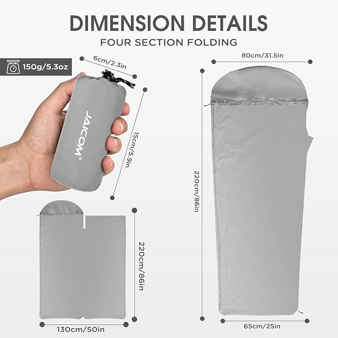 Ultralight Sleeping Bag Liner - 5.3 oz Washable Adult Sleep Sack & Travel Sheets, Self Tan Sleep Sack with Two-Way-Zipper, for Backpacking, Hotel, Camping, Travel