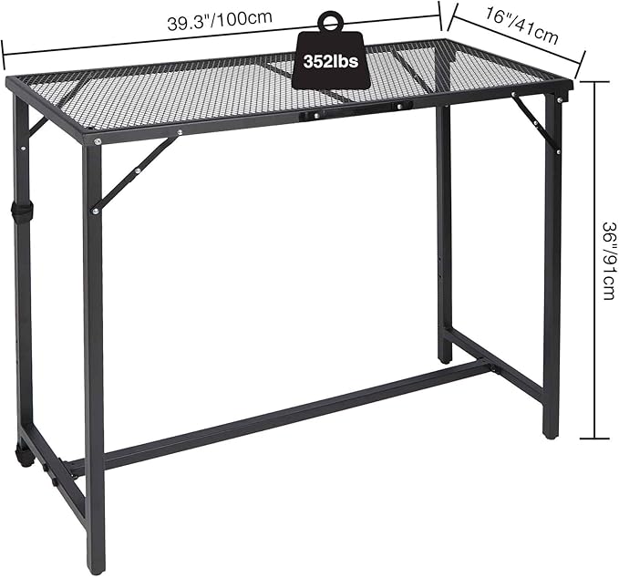 REDCAMP 39 Inch Outdoor Bar Table, Folding Paito Bar Height Table with Waterproof Mesh Top for Balcony, Garden, Hot Tub, Poolside, Indoor, Rectangle Black