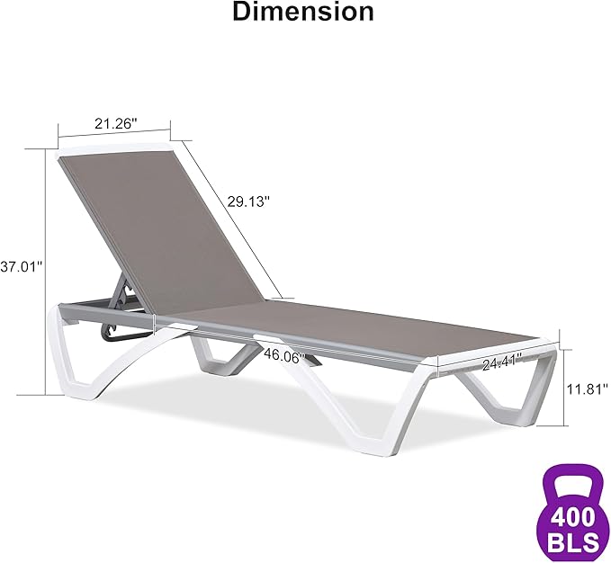 PURPLE LEAF Patio Chaise Lounge Chair Outside Aluminum Plastic Stackable Tanning Chairs for Pool Sunbathing Beach Deck Outdoor Lounger, Taupe