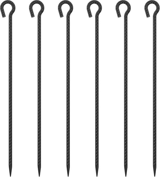 30 Inch Rebar Stakes Heavy Duty 6 Pack Tent Stakes with Loop 1/2 Inch Diameter Tarp Pegs Tree Stakes and Supports Ground Anchors Garden Rope Fence Stakes for Outdoor Camping and Yard, Black
